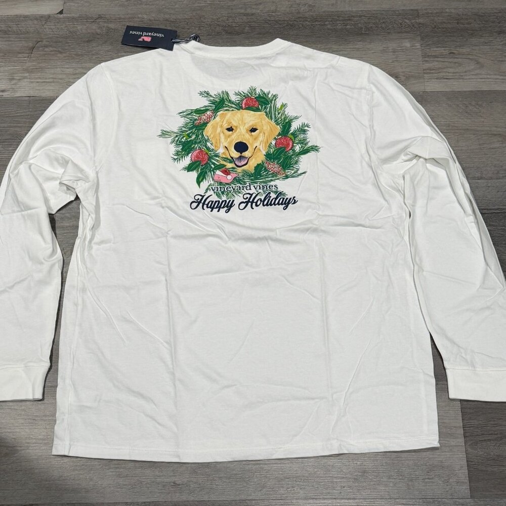 NWT Vineyard Vines Men's Family’s Best Friend Dog HOLIDAYS White LS Shirt - XL